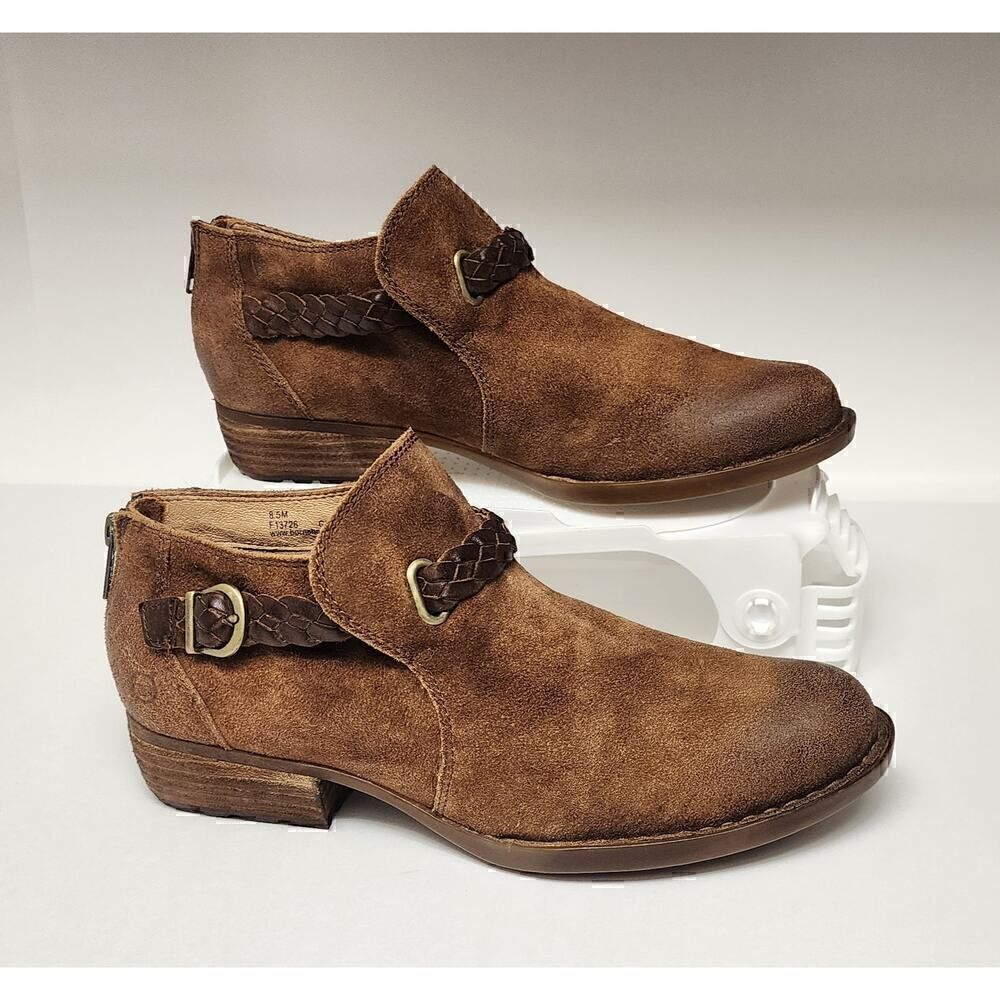 Born Sylvia Distressed Braided Strap Buckle Accent Western Ankle Boots US 8.5M